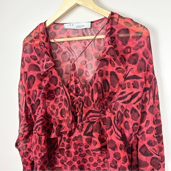 IRO Realize Red Leopard Ruffle Blouse 36 - Picture 7 of 8